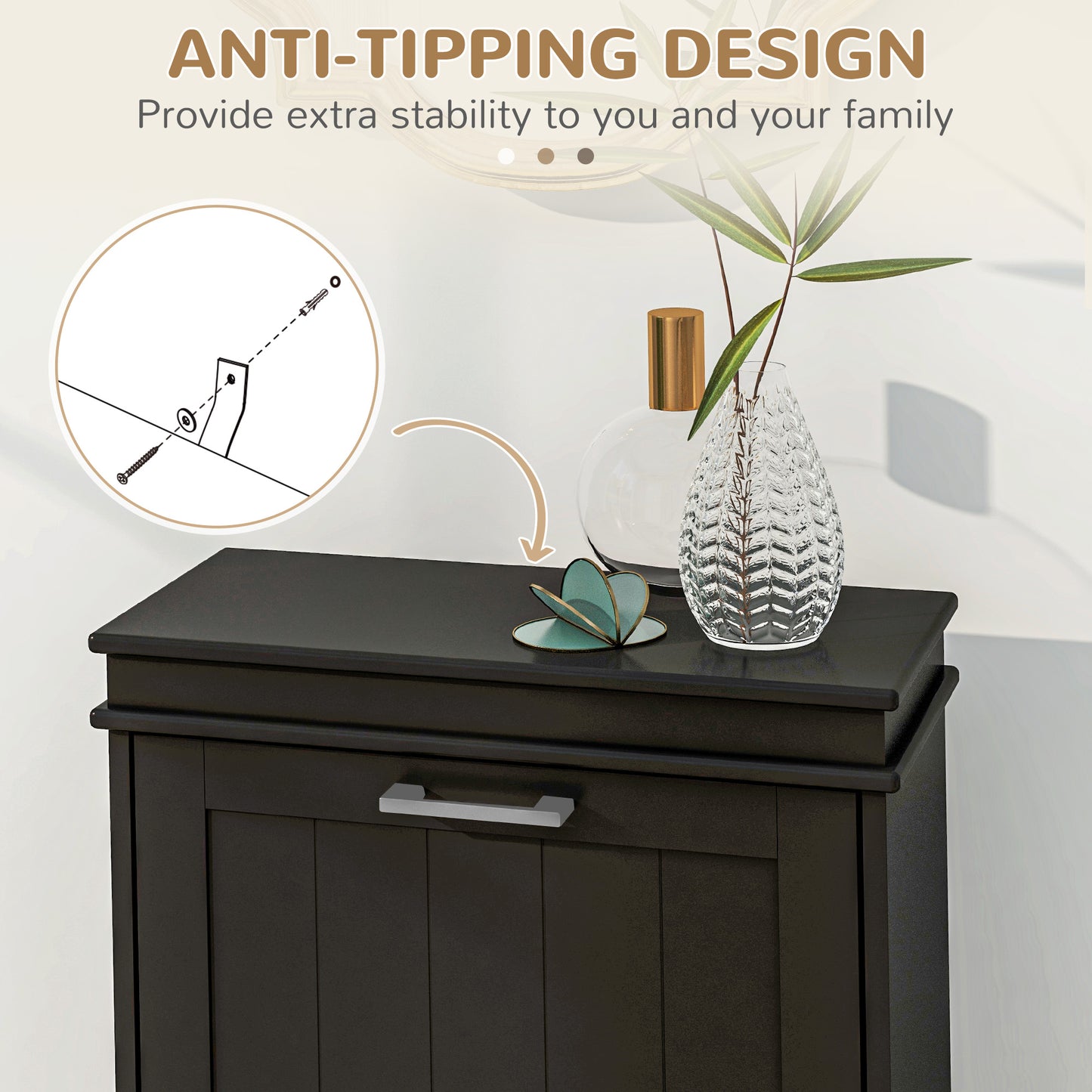 Compact Shoe Haven: 2 Flip Drawer Cabinet with Adjustable Shelves for 10 Pairs of Shoes, Black Finish Kids Crystal