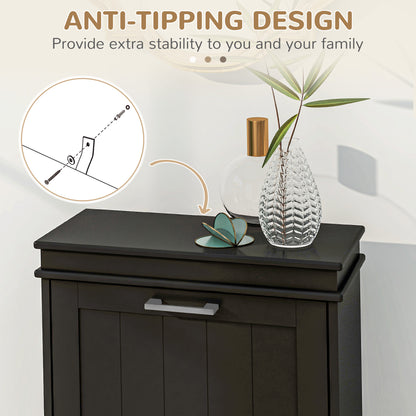 Compact Shoe Haven: 2 Flip Drawer Cabinet with Adjustable Shelves for 10 Pairs of Shoes, Black Finish