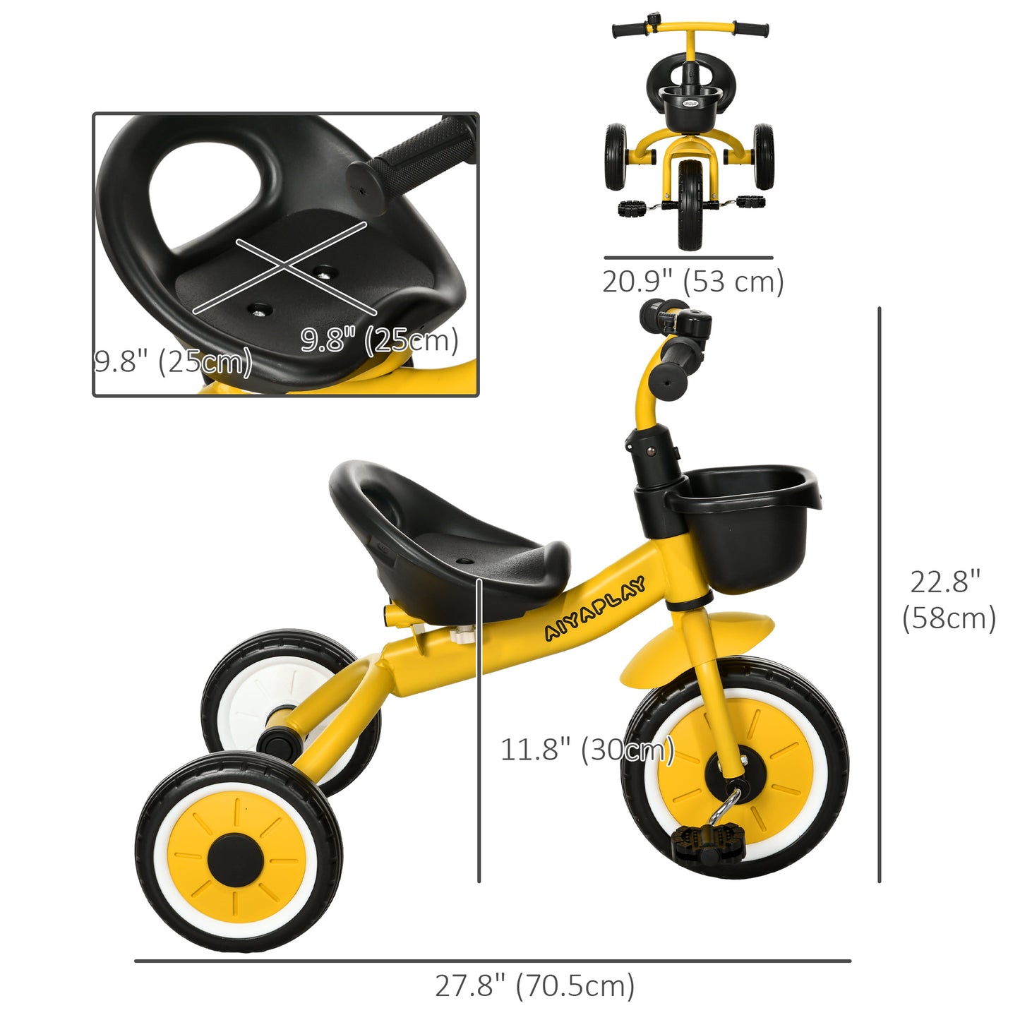 Pedal Power: Adjustable Toddler Tricycle with Basket, Bell, 2-5 Years, Yellow for Girls and Boys Kids Crystal