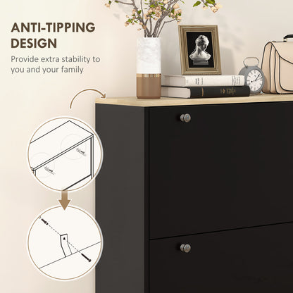 Narrow Shoe Storage Cabinet with 3 Flip Drawers Adjustable Shelves for 24 Pairs Black