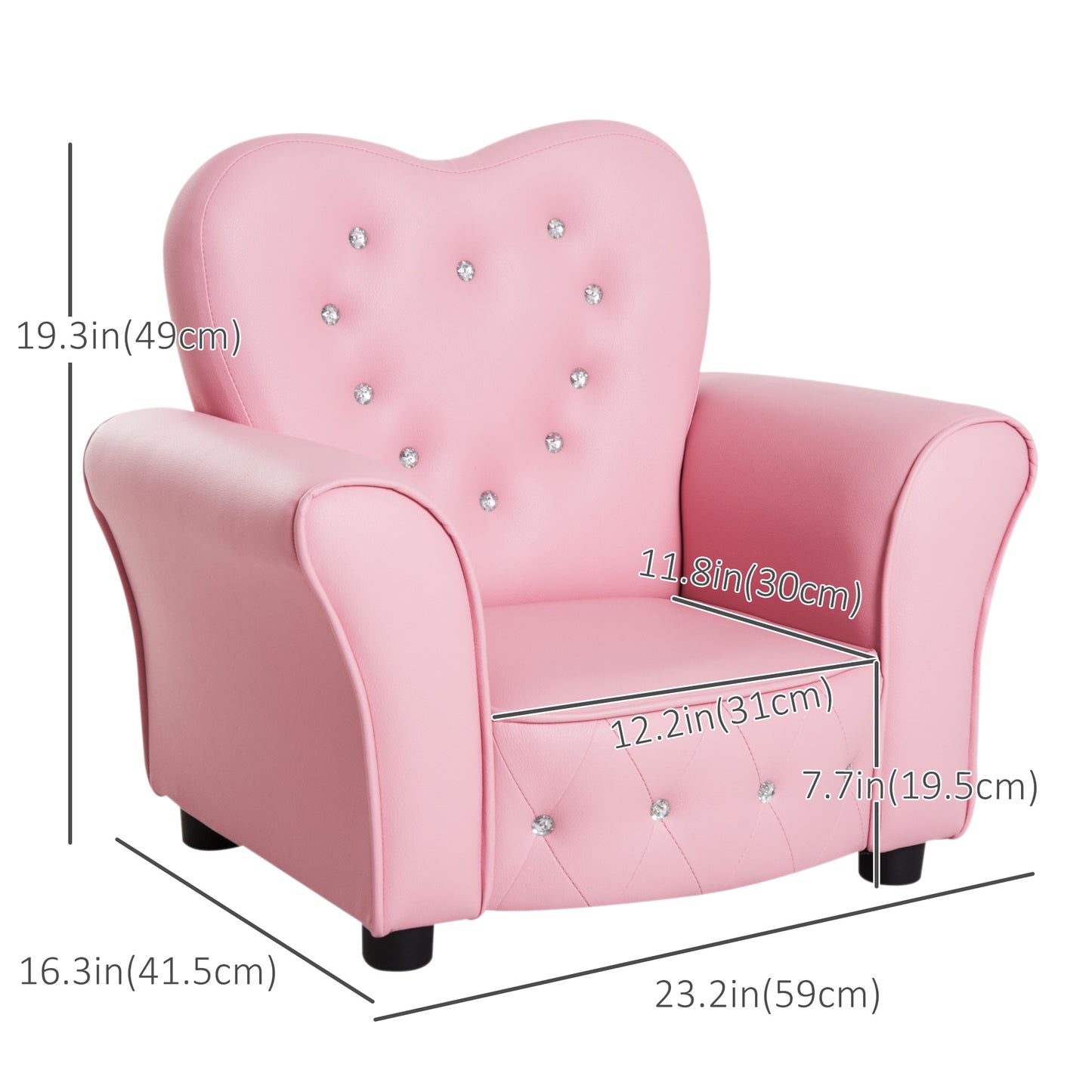 Kids Mini Princess Sofa Chair Toddler Children Upholstered Tufted Armchair Activity Couch Reclining Seat Boys Girls Furniture Pink Kids Crystal