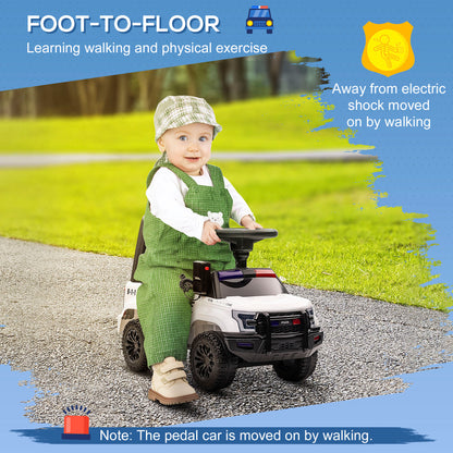 Kids Ride On Police Car Sliding Toy with Storage Megaphone Anti-Tip Device White