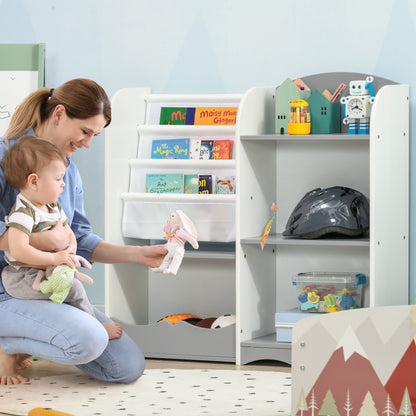 Kids Toy Storage Organizer Shelf Children Bookshelf for Bedroom Playroom Nursery Grey