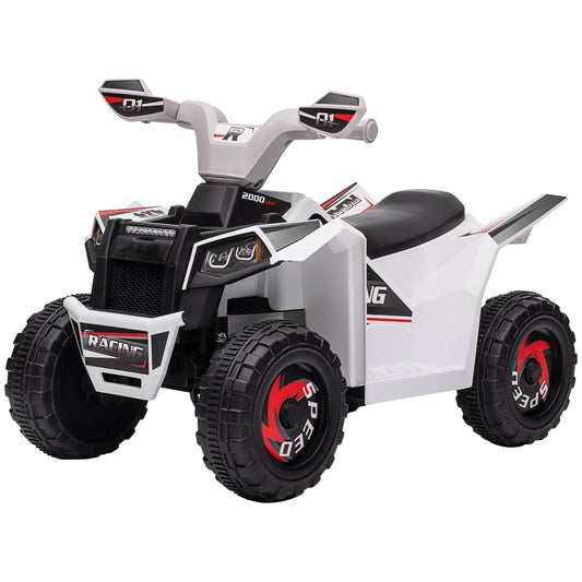 6V Quad Kids Electric Car with Wear-resistant Wheels, for Boys and Girls Aged 18-36 Months, White Kids Crystal
