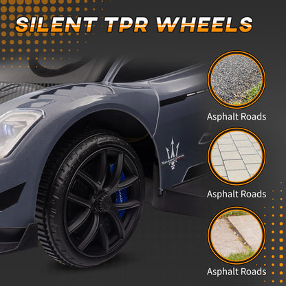 6V Maserati GT2 Licensed Electric Car for Kids, Ride on Car with Under Seat Storage, LED Headlights Music, Grey