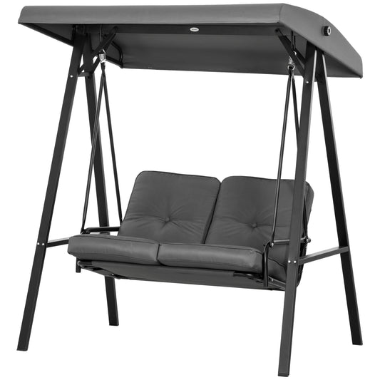 2-Seater Outdoor Porch Swing with Adjustable Canopy, Patio Swing Chair for Garden, Poolside, Backyard, Dark Grey Kids Crystal