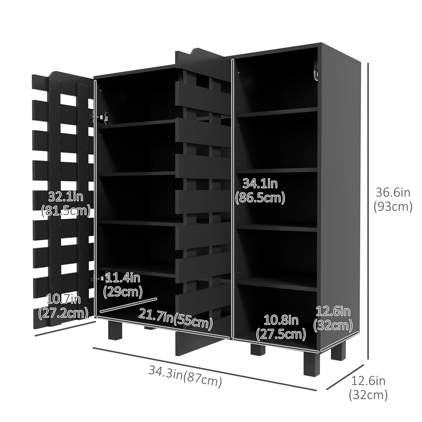 Shoe Storage Cabinet 21 Pair Organizer 5 Tier Double Door Cupboard 5 Tier Open Shelves Kids Crystal
