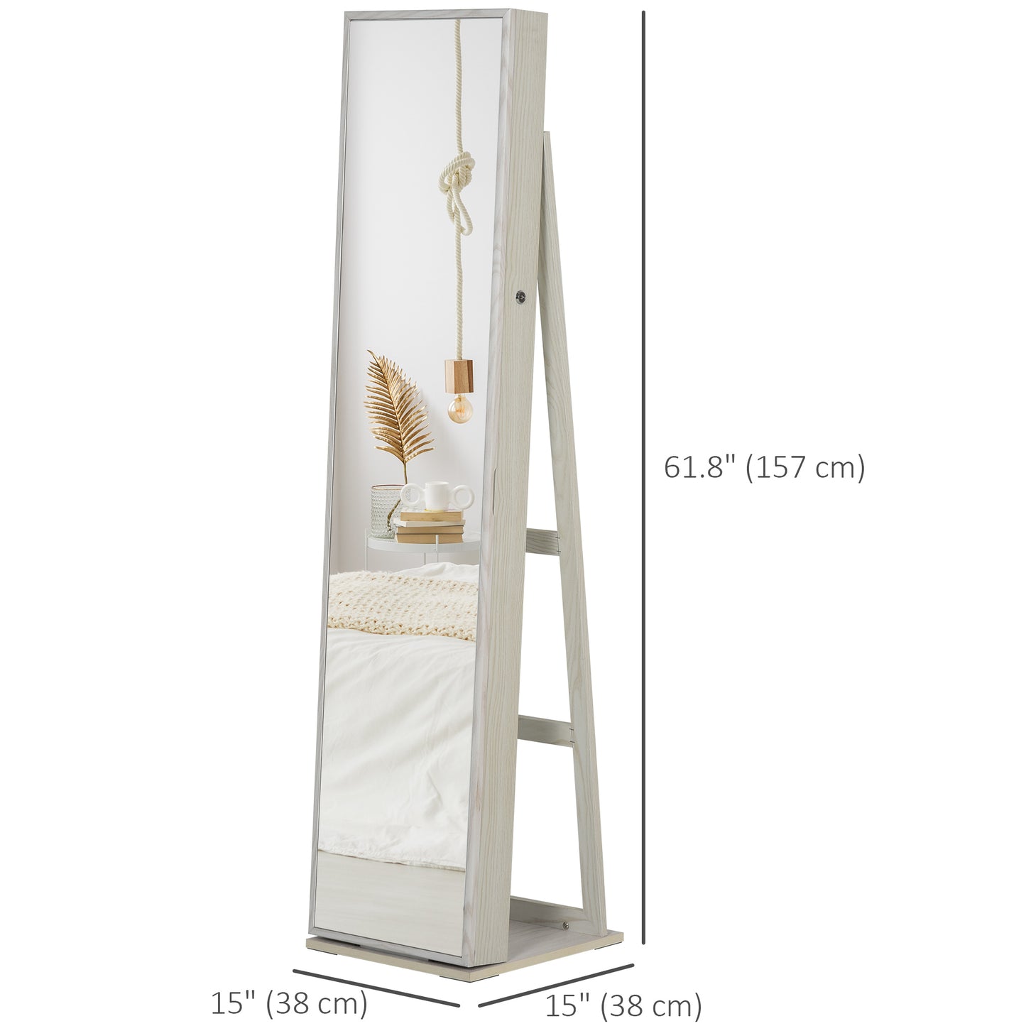 Lockable Jewelry Cabinet Standing Armoire Full Length Mirror LED Lights White Jewelry Organizer Kids Crystal