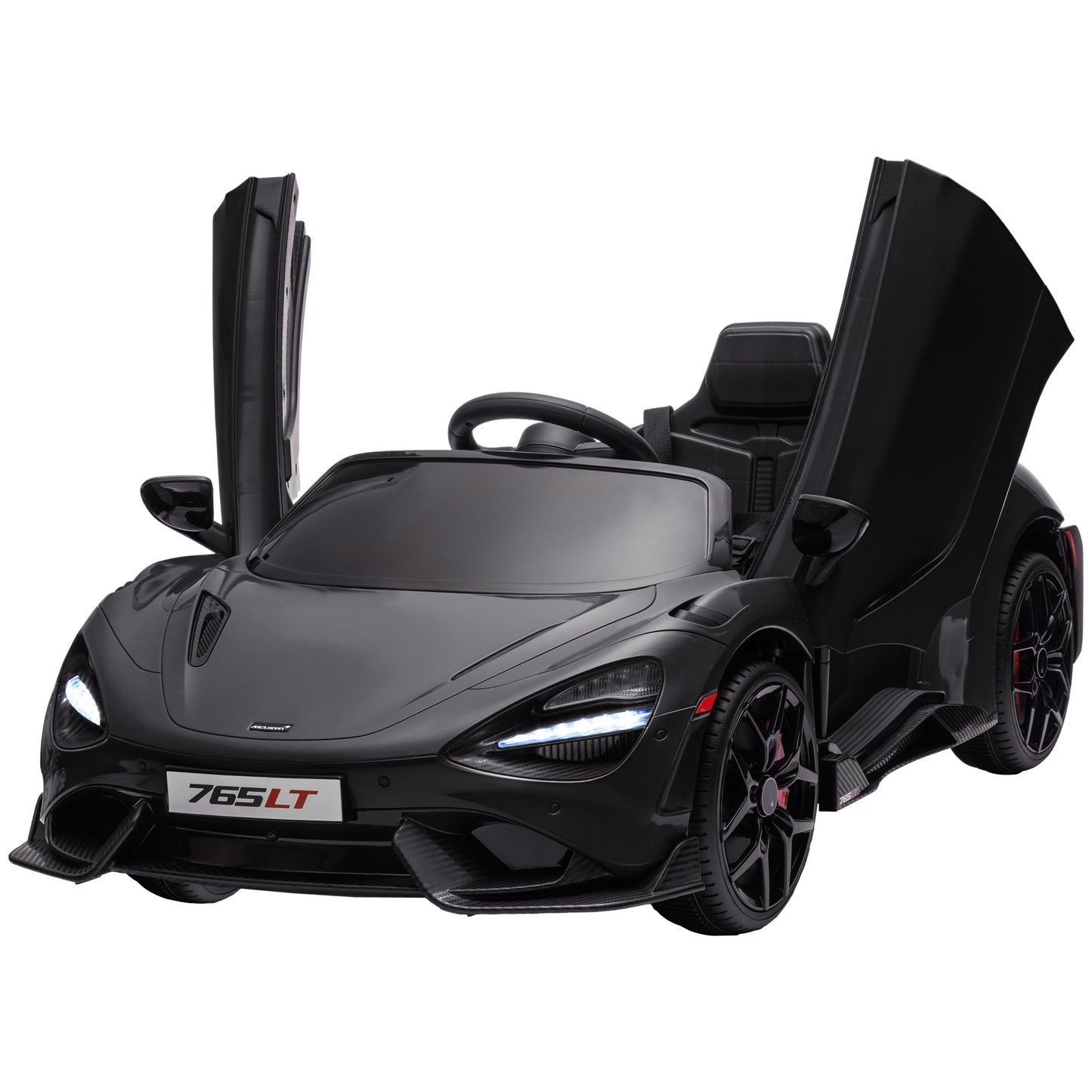McLaren 765LT Licensed 12V Kids Electric Car w/ Scissor Doors, Training Wheels, Remote, Slow Start, Music Horn Black Kids Crystal