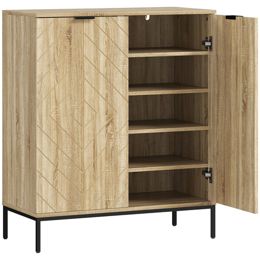 Shoe Storage Cabinet for 15 Pairs, Freestanding Shoe Cabinet with Doors and Adjustable Shelves for Hallway, Oak Kids Crystal