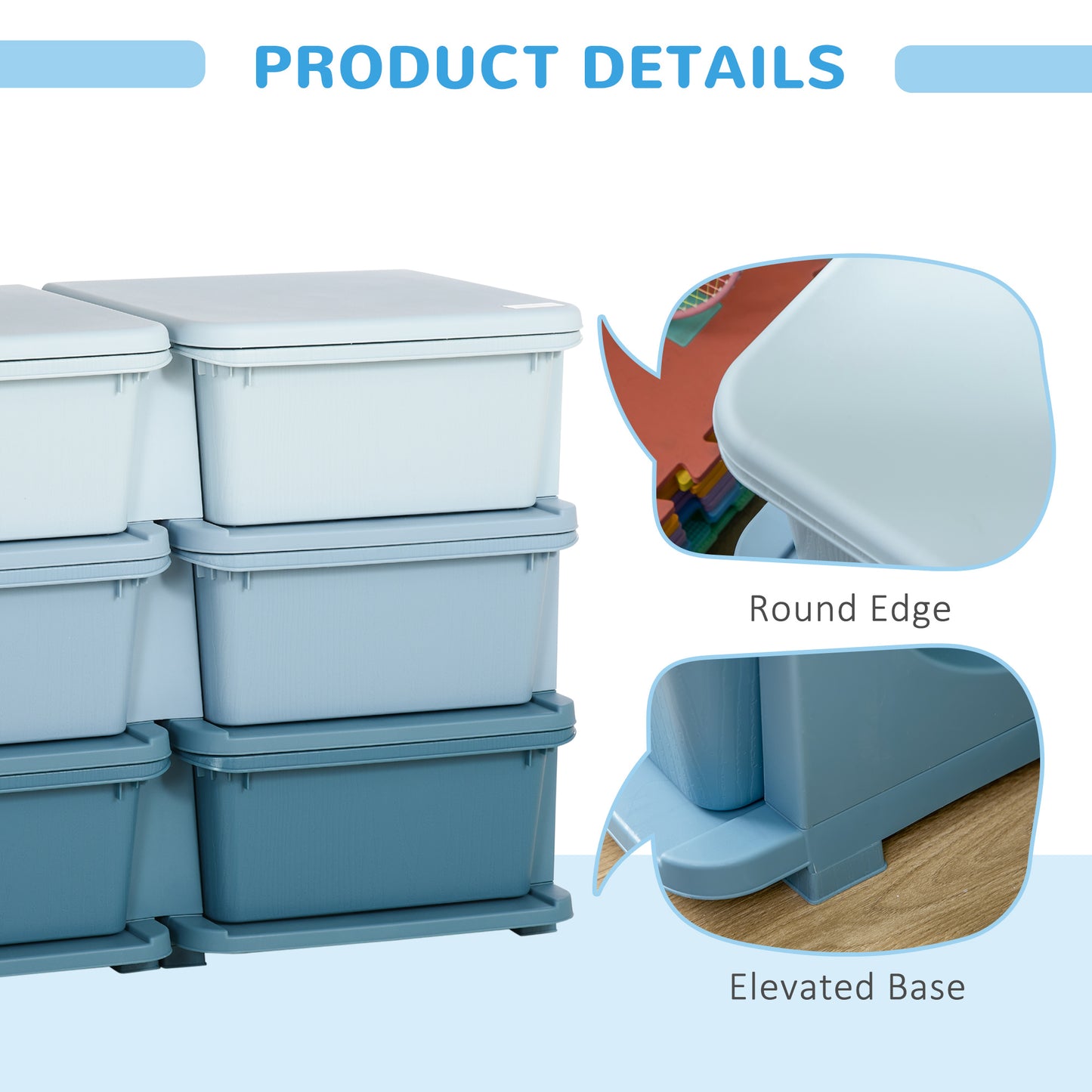 3 Tier Kids Toy Organizer and Storage Bins with 6 Plastic Drawers, Blue Kids Crystal