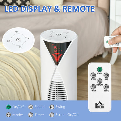 Tower Fan Oscillating 3 Speed 12h Timer LED Remote Control Cooling for Bedroom Home White