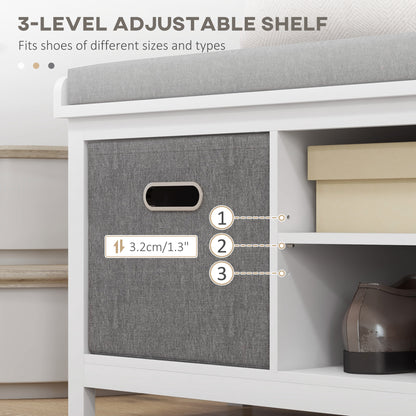 White Entryway Shoe Storage: Comfortable Cushioned Bench with 2 Drawers & Adjustable Shelf Organizer