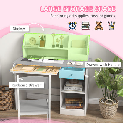 Kids Desk and Chair Set for 5-8 Year Old with Storage Study Table and Chair for Children Grey