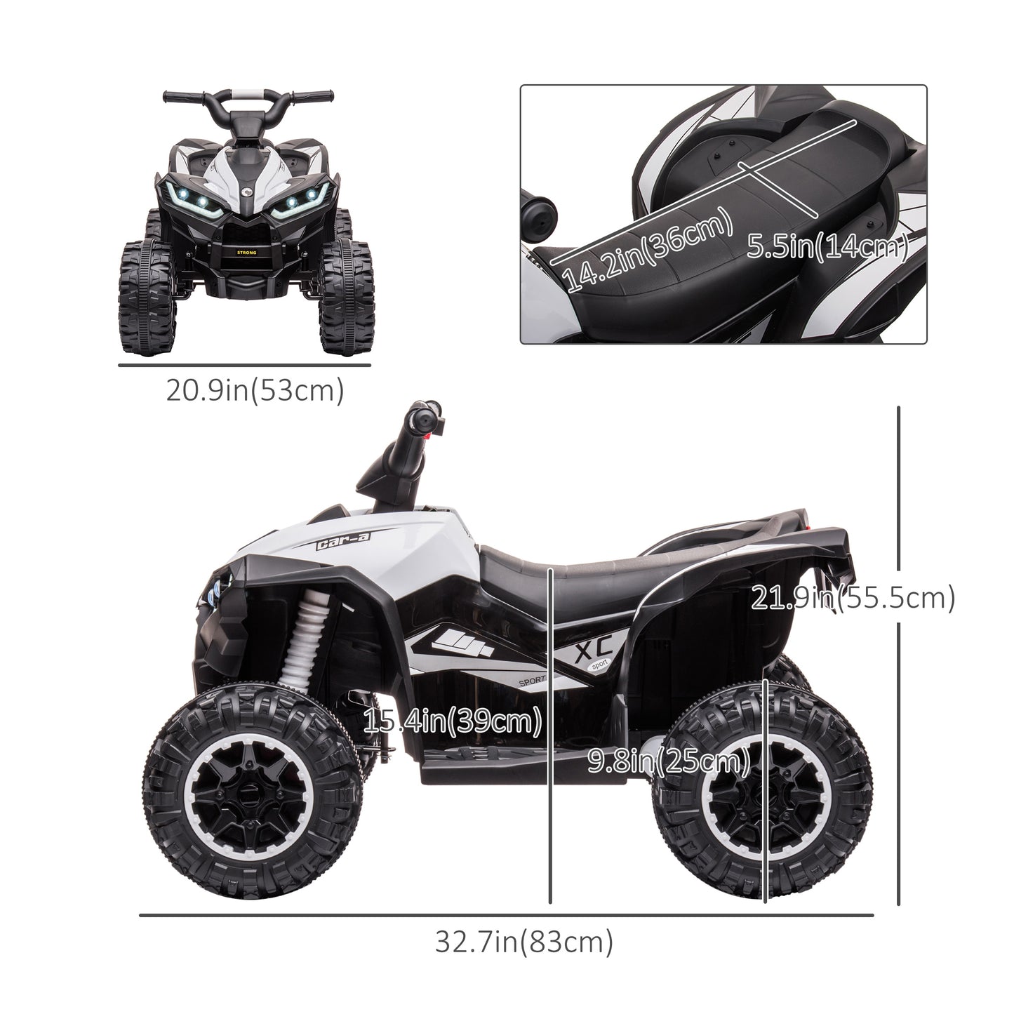 Kids 4 Wheeler Quad with Music, MP3, Headlights, High & Low Speed, Kids ATV for 3-5 Years Old Boys &amp; Girl, White Kids Crystal