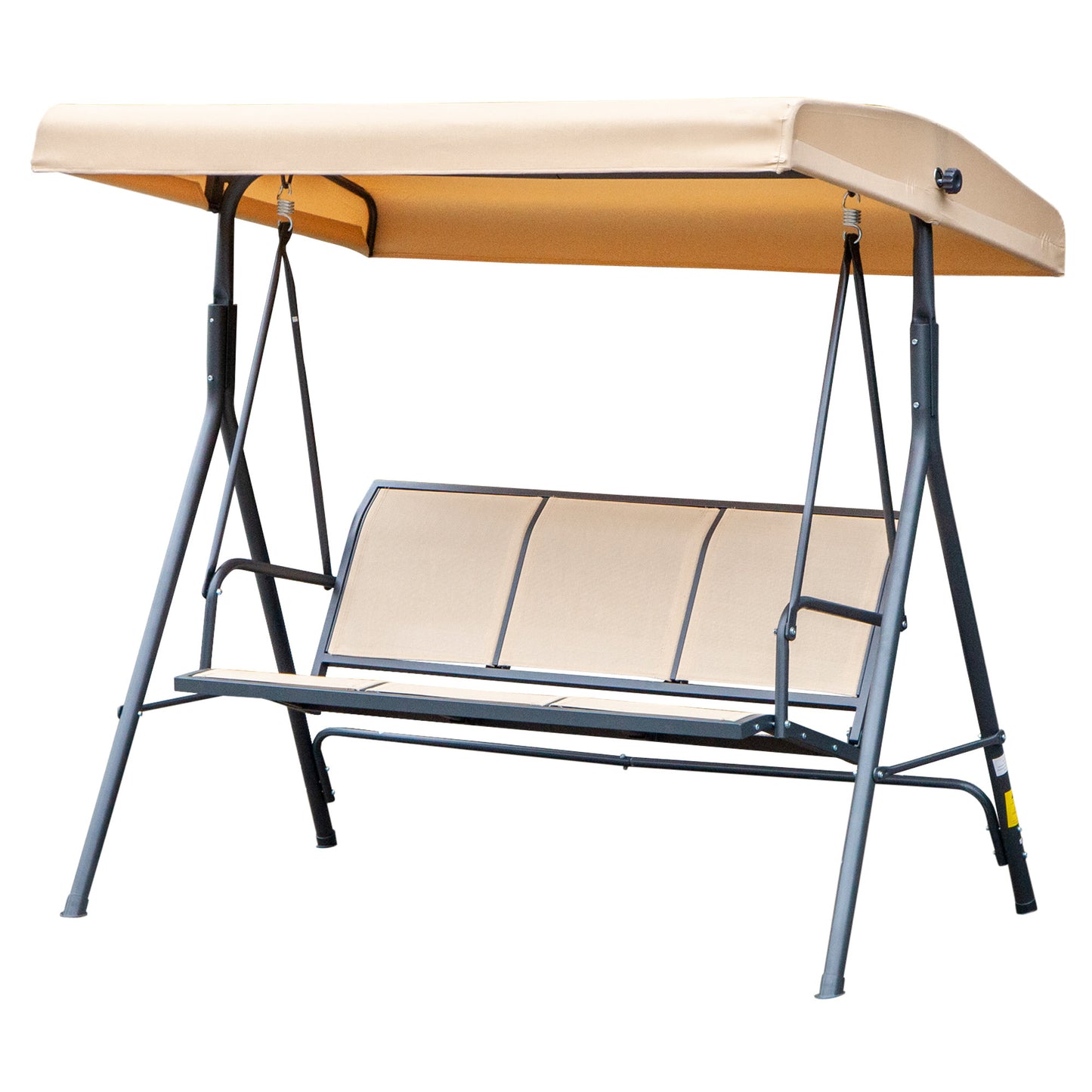 3-Seater Swing Chair Covered Garden Hammock A-Frame Outdoor Porch Glider Sling Seat with Adjustable Canopy Cover, Beige Kids Crystal