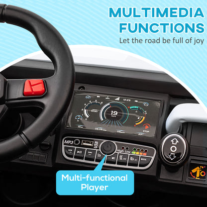 12V Ride-On Car 2-Seater Electric Bucket Shovel Remote Control Spring Suspension Horn Music White