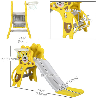 2-in-1 Toddler Slide and Basketball Hoop Playset for Kids 18-36 Months Indoor Activity Yellow