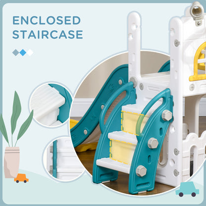 4 in 1 Toddler Slide with Basketball Hoop, Climber, Telescope, Storage Basket, for 1-3 Years Kids Indoor Use, Yellow