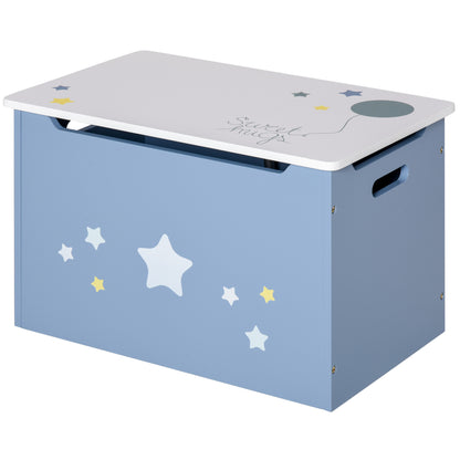 Wooden Toy Storage Box Organizer Chest with Seating Bench and Gas Stay Bar for Kids Room Blue