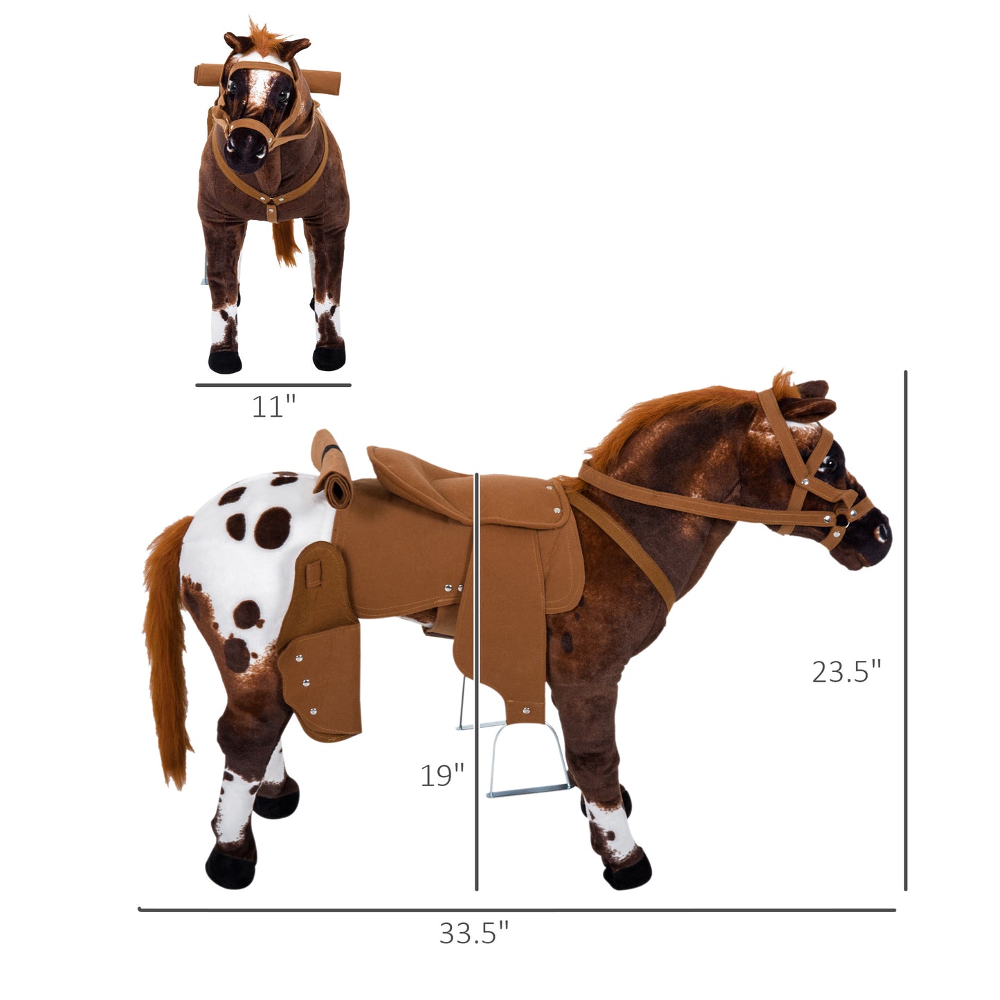Plush Standing Ride-On Pony for Kids - Brown Cowboy Horse Toy with Neighing Sound Kids Crystal