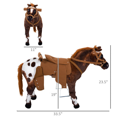 Plush Standing Ride-On Pony for Kids - Brown Cowboy Horse Toy with Neighing Sound