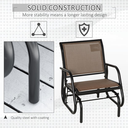 Breezy Glider: Steel Frame Outdoor Swing Chair with Breathable Mesh Seat, Backrest, and Curved Rocking Arms, Brown