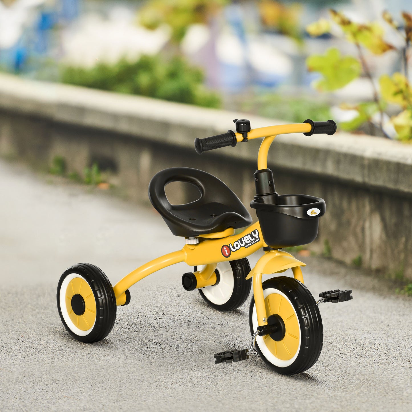 Pedal Power: Adjustable Toddler Tricycle with Basket, Bell, 2-5 Years, Yellow for Girls and Boys Kids Crystal