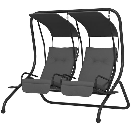 2-Seater Outdoor Porch Swing with Canopy, Patio Swing Chair for Garden, Poolside, Backyard, Grey Kids Crystal