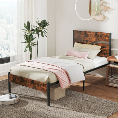 Twin/Full/Queen/King Metal Bed Frame with Wooden Headboard and Footboard-Twin Size