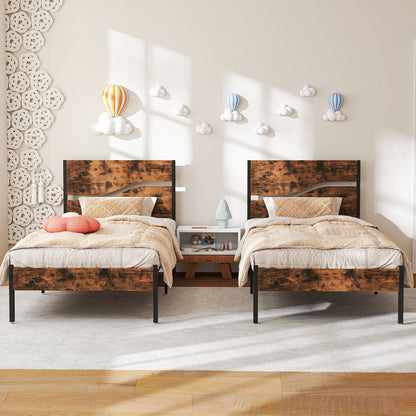 Twin/Full/Queen/King Metal Bed Frame with Wooden Headboard and Footboard-Twin Size