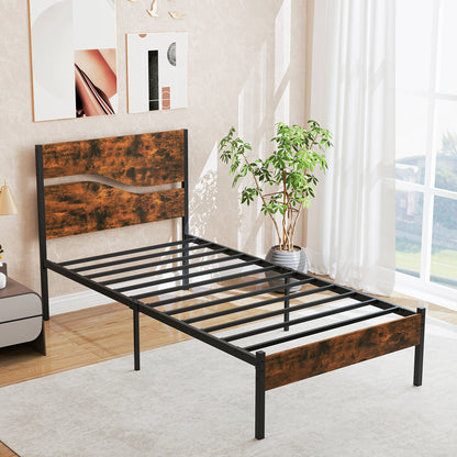 Twin/Full/Queen/King Metal Bed Frame with Wooden Headboard and Footboard-Twin Size