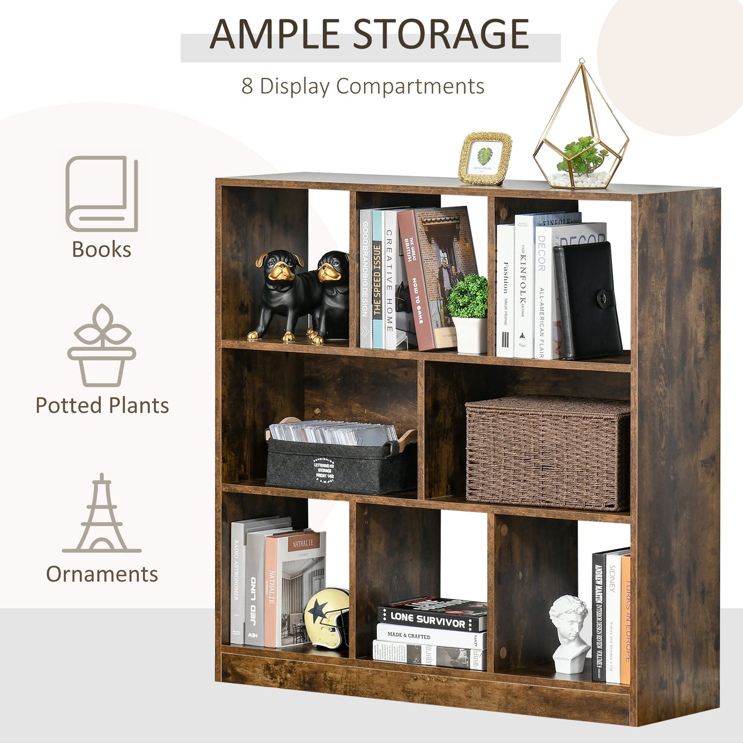 Rustic Retreat: 3-Tier Storage Shelf Bookcase Display Rack Organizer for Office Living Room, Rustic Brown Finish Kids Crystal