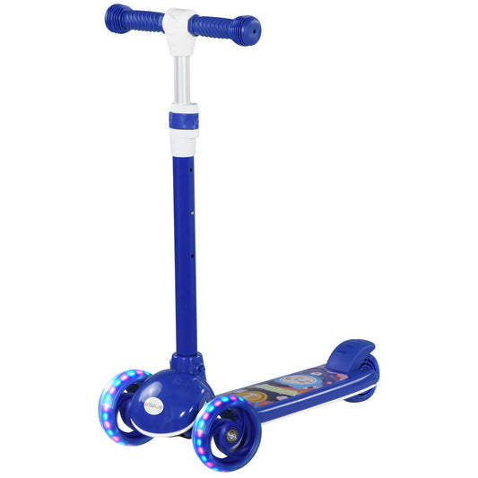 3 Wheel Kids Scooter, Toddler Kick Scooter with Adjustable Height, Rear-Fender Brake, LED Light, TPE Handlebar, Blue