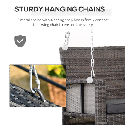 2-person Outdoor Wicker Porch Swing Chair Garden Rattan Hanging Bench with Cushion Yard Double Hammock Sun Lounge Seat, Grey