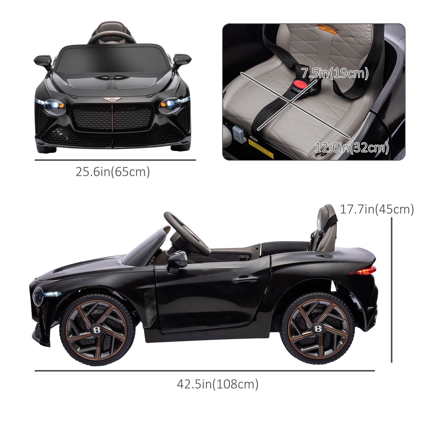 Kids Ride-On Car: 12V Electric, Remote Control, Portable Battery, Suspension System, Black Kids Crystal