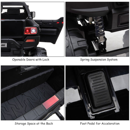 12V Kids Police Truck Ride-On Car RC 2-Seater with LED Lights MP3 Parental Remote Control Black