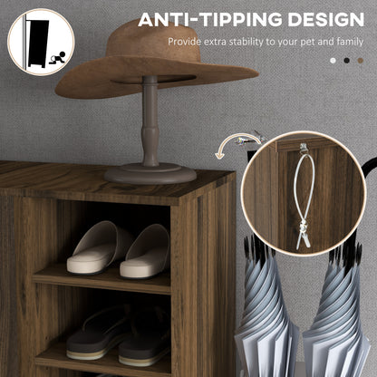 Entryway Elegance: Shoe Organizer with Double Doors, Open Shelves for 17 Pairs, Walnut Finish