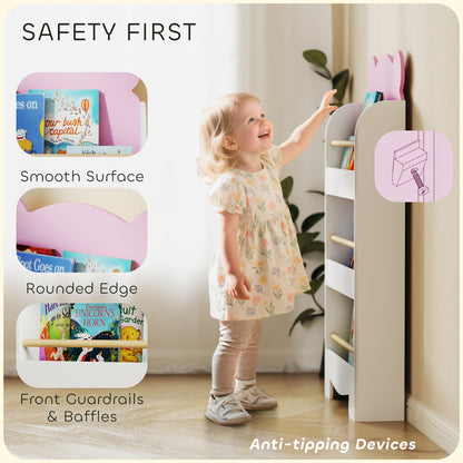 3-Tier Bear Theme Kids Bookshelf with Anti-tipping Device for Living Room, Kids Room, Playroom, Pink
