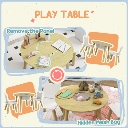 3 Pieces Kids Table and Chair Set, Activity Table and Chair Set with Bear-Shaped Chairs, Mesh Bag
