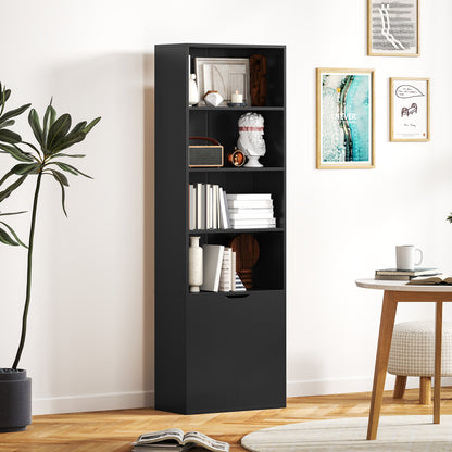 4-Tier Open Bookshelf with Doors Modern Home Office Bookcase Storage Cabinet for Living Room Bathroom Study, Black