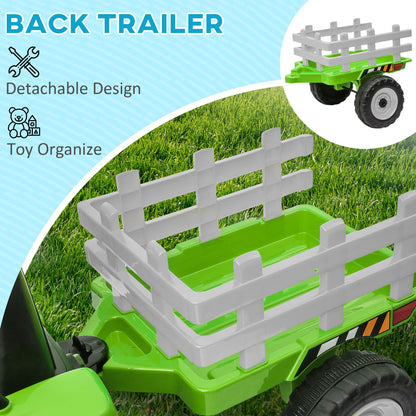 12V Electric Tractor for Kids - Ride-On with Trailer, Battery Powered, Remote Control, Music, Start-Up Sound & Horn, Green