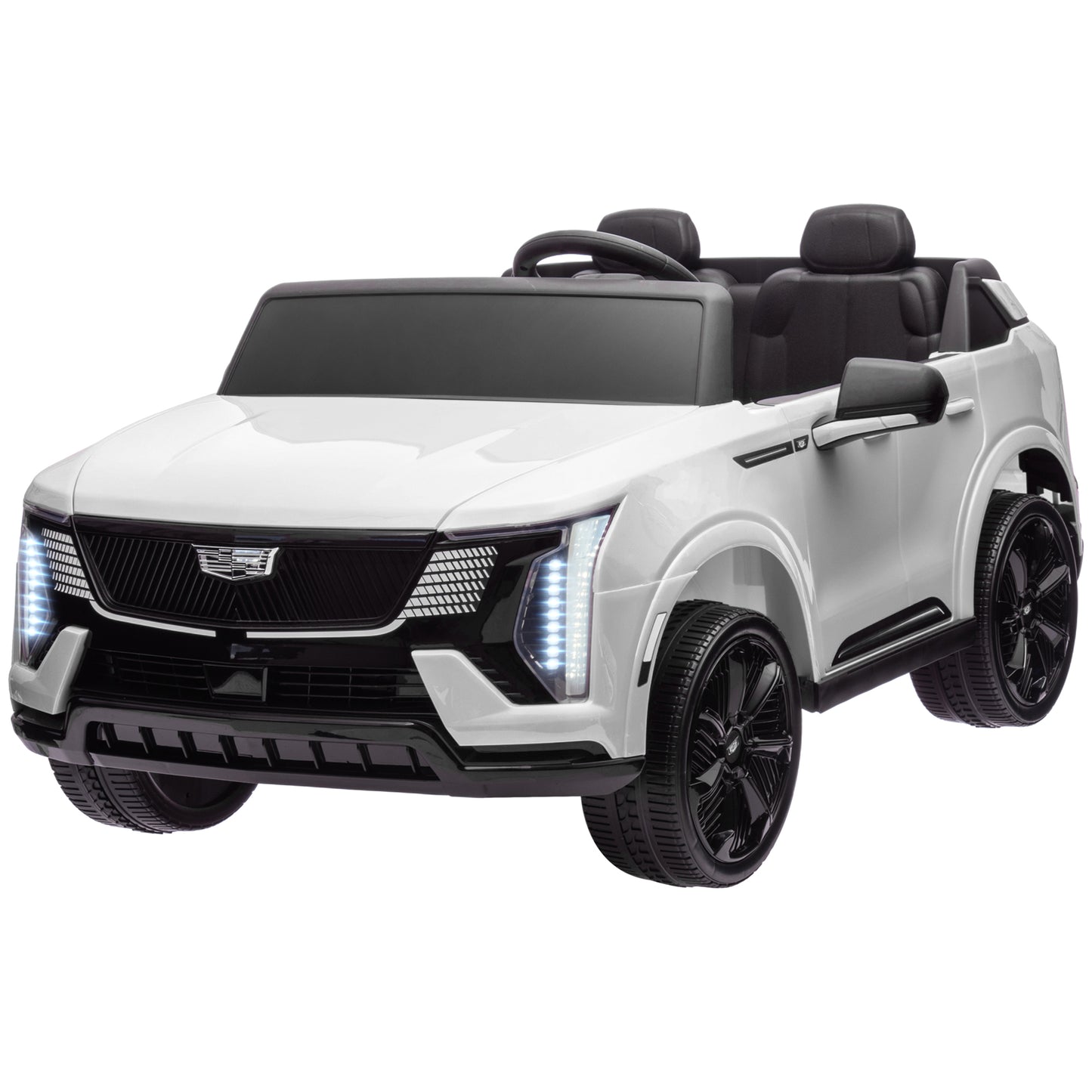 2-Seater Ride on Truck, 12V Cadillac Escalade Licensed Kids Electric Car with Remote , Spring Suspension, White Kids Crystal