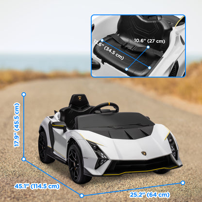 12V Lamborghini Autentica Licensed Kids Car with Remote Control, 4 Wheels Spring Suspension, Soft Start, White