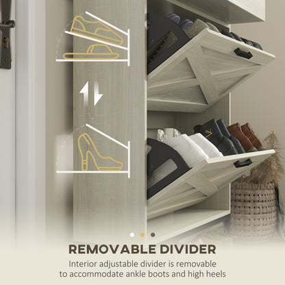 Narrow Shoe Cabinet Organizer with 2 Flip Drawers Adjustable Shelves for 12 Pairs Distressed White