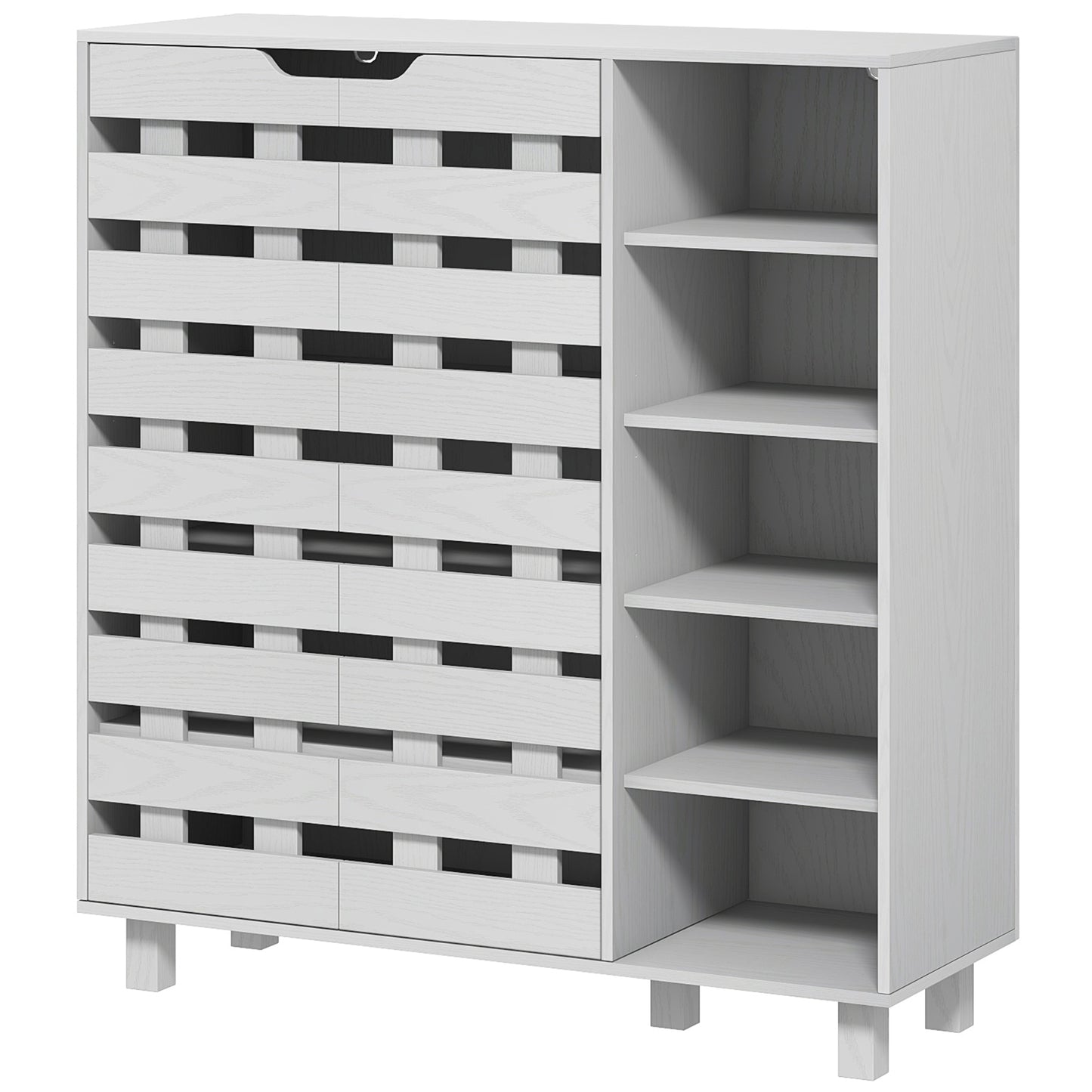 21 Pair Shoe Storage Cabinet Organizer with 5-Tier Double Door Cupboard 5-Tier Open Shelves White Kids Crystal
