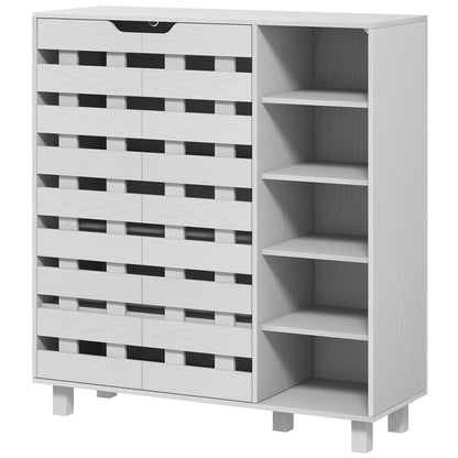 21 Pair Shoe Storage Cabinet Organizer with 5-Tier Double Door Cupboard 5-Tier Open Shelves White