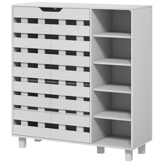 21 Pair Shoe Storage Cabinet Organizer with 5-Tier Double Door Cupboard 5-Tier Open Shelves White Kids Crystal