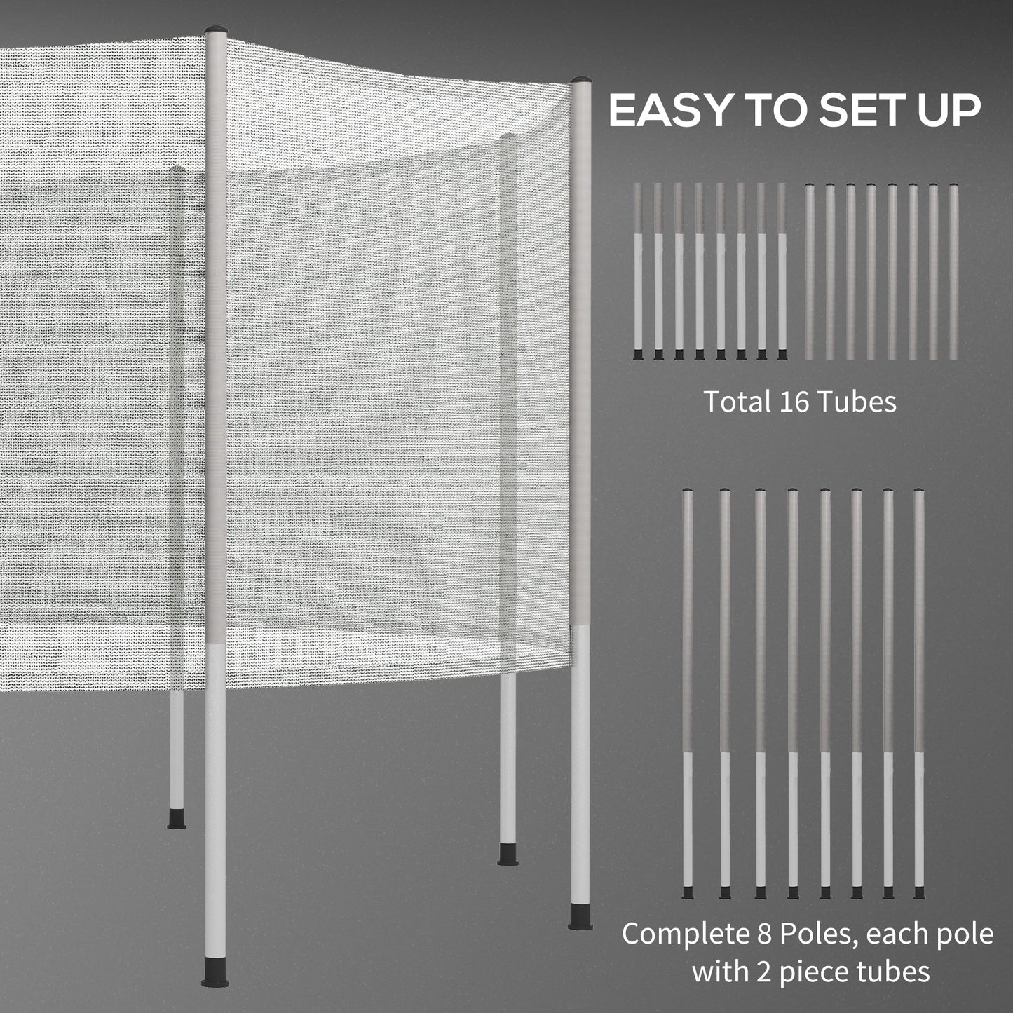 12FT Trampoline Safety Net Enclosure with 8 Poles Replacement Protective Mesh Grey Kids Crystal