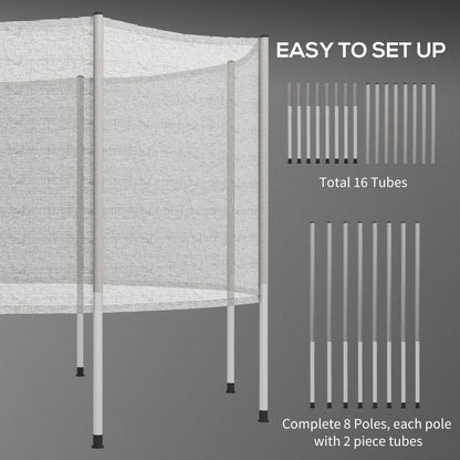 12FT Trampoline Safety Net Enclosure with 8 Poles Replacement Protective Mesh Grey